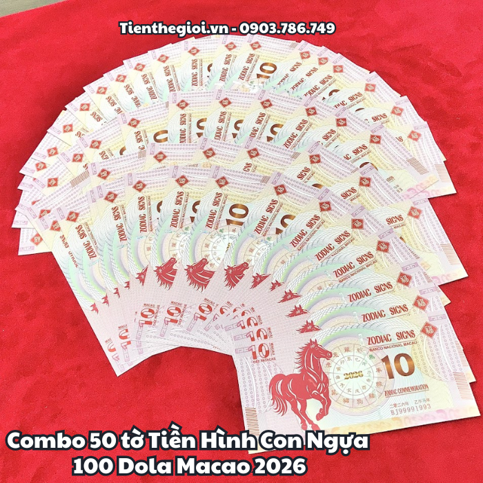 Combo 50 Tiền Lì Xì 10 Dola Macao Hình Con Ngựa 2026